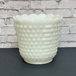 Vintage Fire King Hobnail & Bars Milk Glass Planter Vase Oven Ware 5.5 in USA